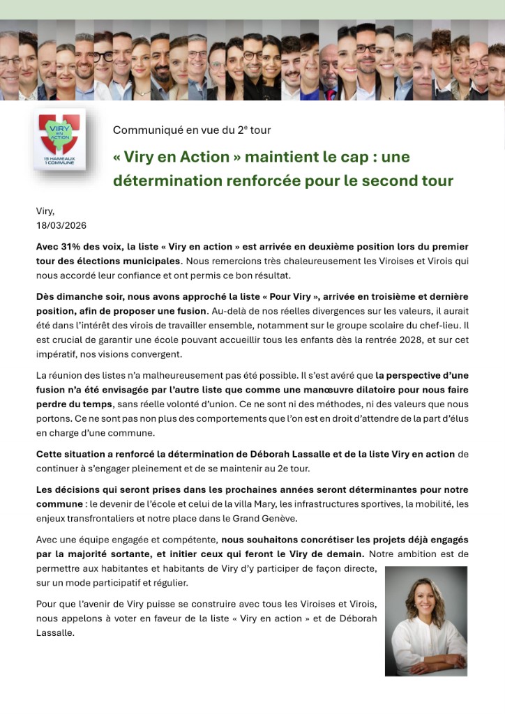 Communiqué de Déborah Lassalle en vue du 2e tour